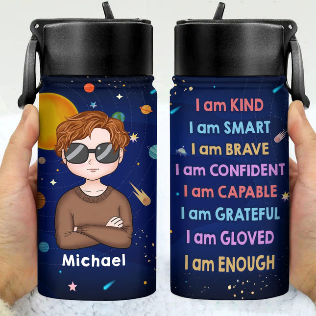 Custom Photo I Am Enough Back To School Gift For Grandkid Kid Water Bottle With Straw