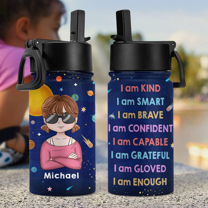 Custom Photo I Am Enough Back To School Gift For Grandkid Kid Water Bottle With Straw