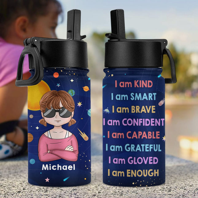 Custom Photo I Am Enough Back To School Gift For Grandkid Kid Water Bottle With Straw
