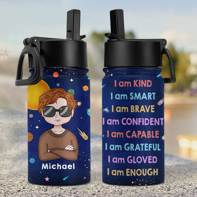 Custom Photo I Am Enough Back To School Gift For Grandkid Kid Water Bottle With Straw