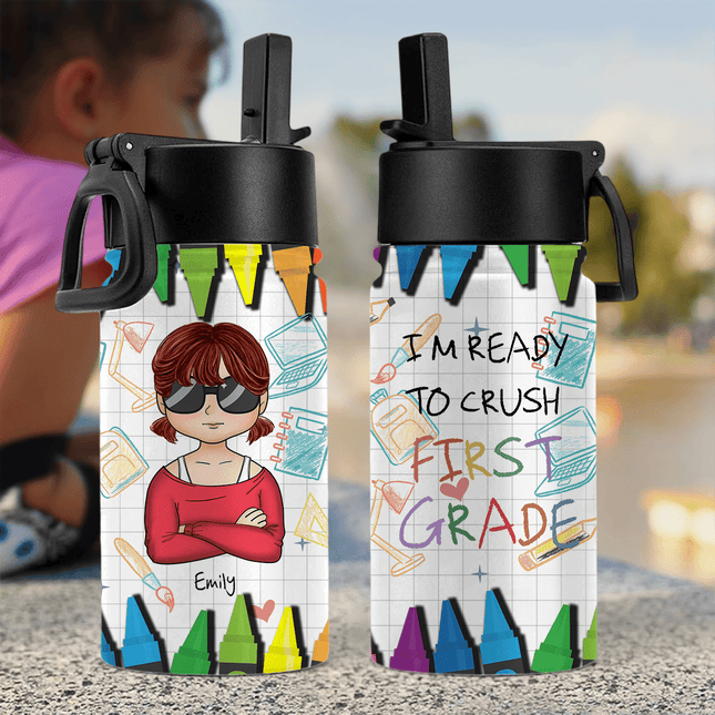 Custom Photo I'm Ready To Crush Second Grade Back To School Gift Kid Water Bottle With Straw