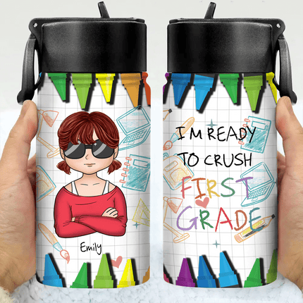 Custom Photo I'm Ready To Crush Second Grade Back To School Gift Kid Water Bottle With Straw