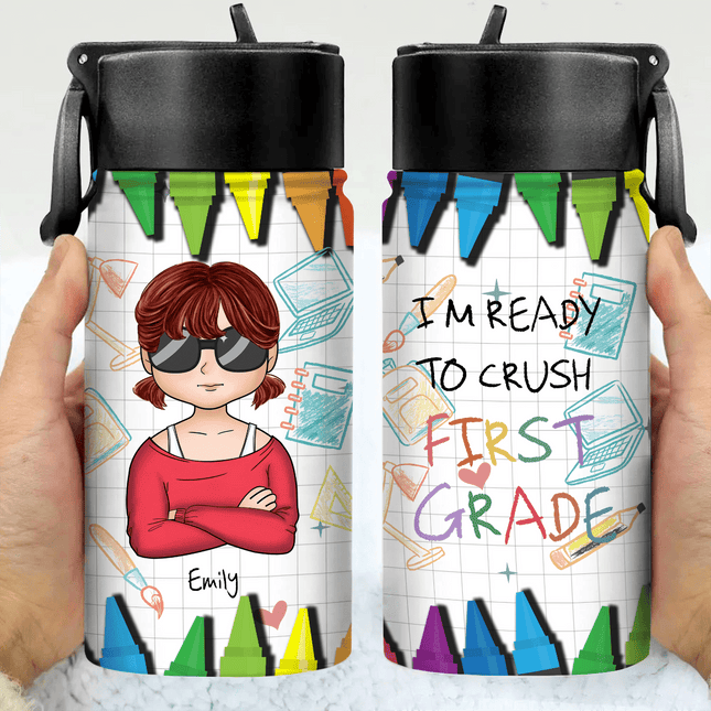 Custom Photo I'm Ready To Crush Second Grade Back To School Gift Kid Water Bottle With Straw