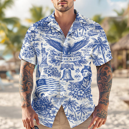 America 250th Anniversary Toile De Jouy Style Patriotic Hawaii Shirt