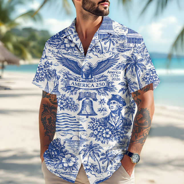America 250th Anniversary Toile De Jouy Style Patriotic Hawaii Shirt