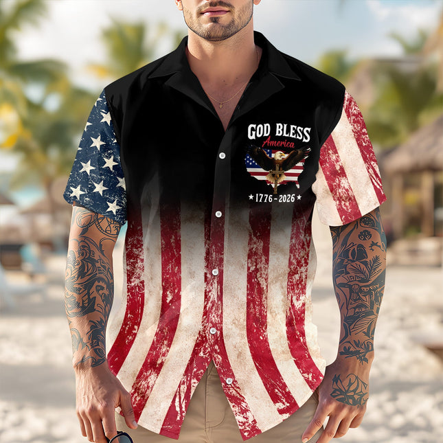 Patriotic 250th Anniversary God Bless America Eagle 1776–2026 Hawaii Shirt