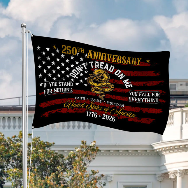 USA 250th Anniversary House Flag ? Don?t Tread On Me Patriotic Design