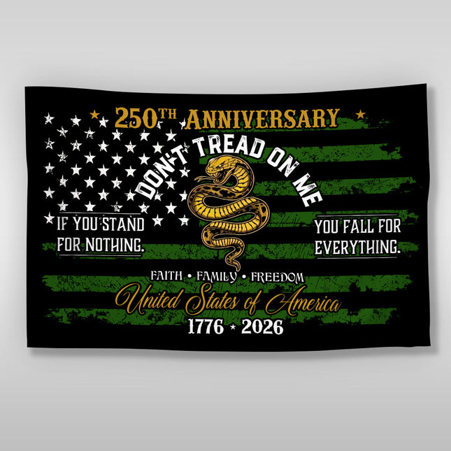 USA 250th Anniversary House Flag ? Don?t Tread On Me Patriotic Design