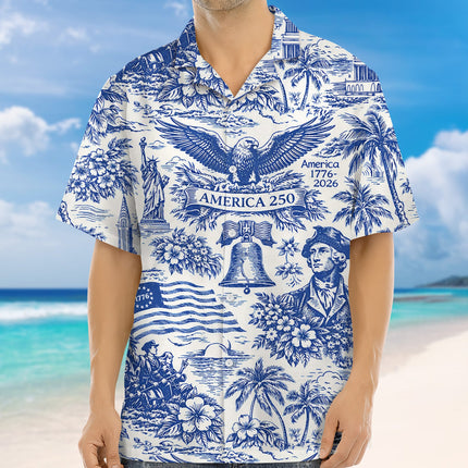 America 250th Anniversary Toile De Jouy Style Patriotic Hawaii Shirt