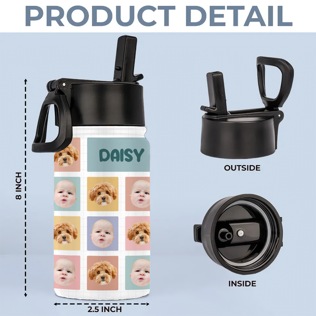 Custom Photo And Name For Kid Back To School Water Bottle