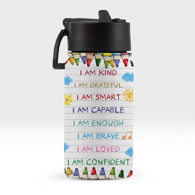 Personalized Back To School I Am Kind Kids Water Bottle With Straw